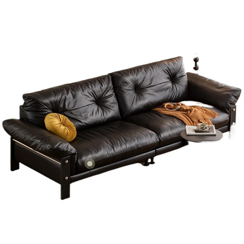 

Medieval black, retro leather sofa, three-person leather art sofa