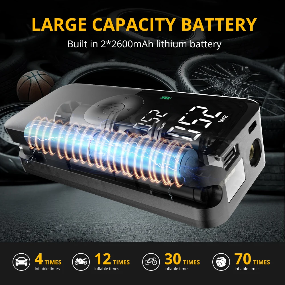 CARSUN 150PSI Wireless Rechargeable Tire Inflator Digital Air Compressor for Car Bike Balls 2024 Red Dot and iF Award Winner