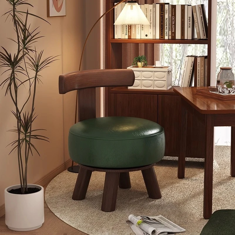 Household rotatable backrest small chair, solid wood living room sofa coffee table simple soft bag shoe changing stool