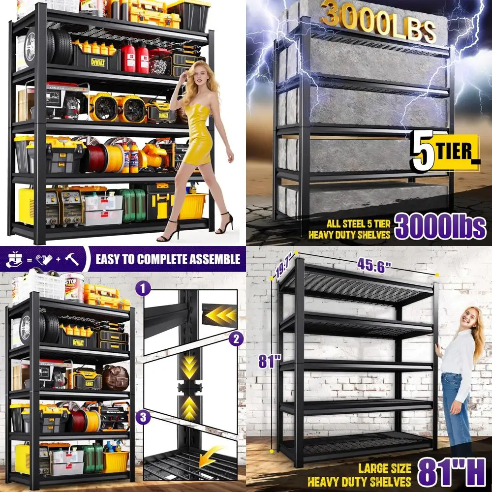 أرفف تخزين جراج معدنية شديدة التحمل 81 عالية × 46 عريضة × 19.7 عميقة لاستخدام المستودعات والمرآب #1