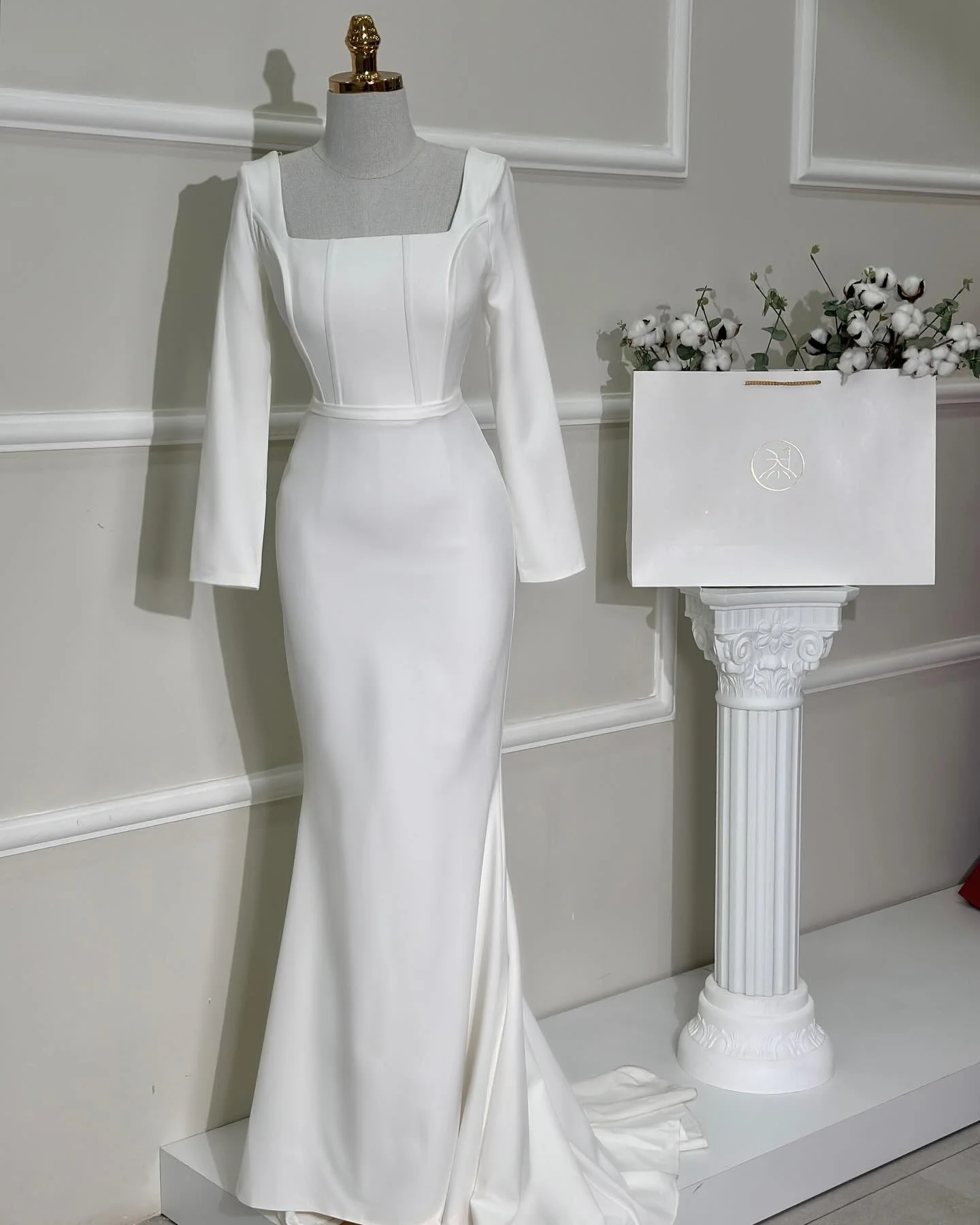 

Customized Exquisite Jersey Mermaid Evening Dresses Square Collar Long Sleeves Panel Train Special Occasion Gowns Clas