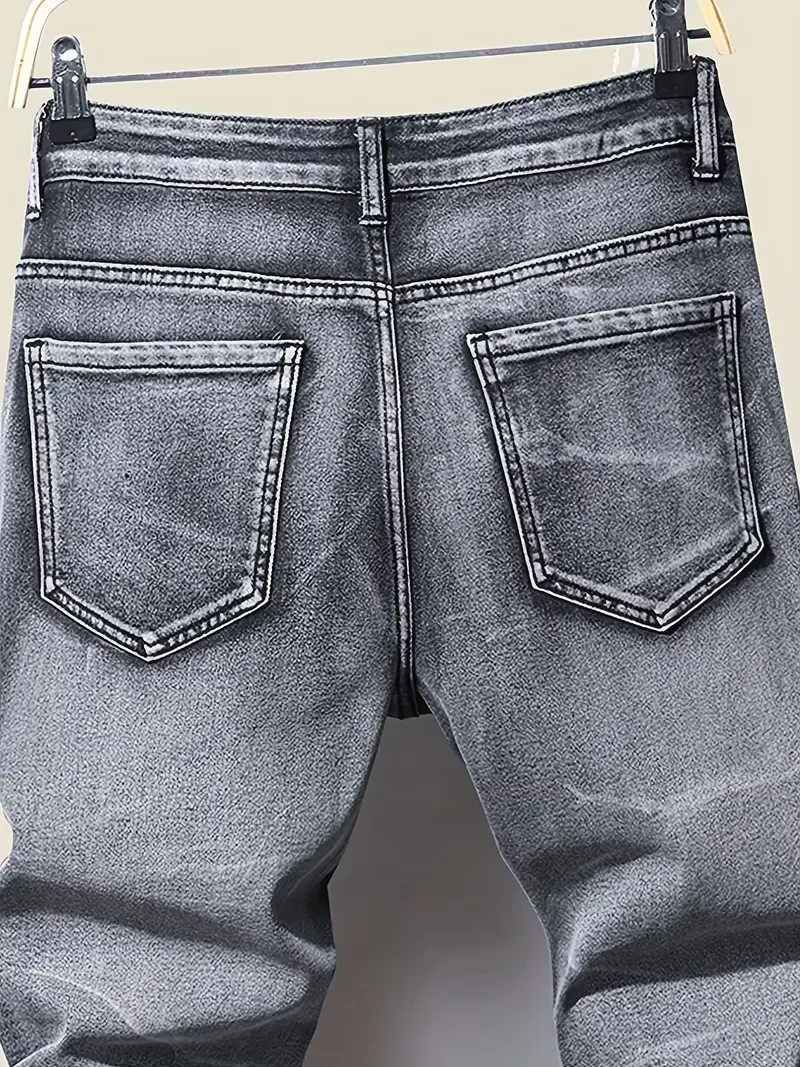 Pantalones vaqueros ajustados para hombre, Jeans informales con agujeros rasgados, elásticos, ropa de calle