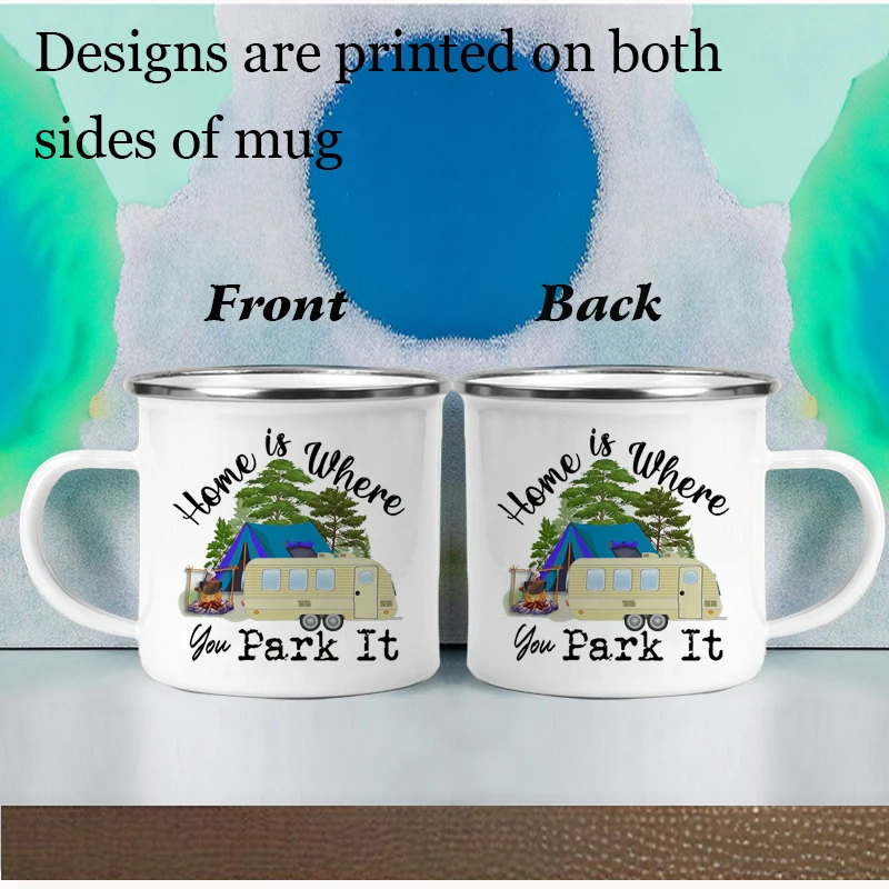 The Adventure Begind Printed Mug, Camping Enamel Cup, Beer Coffee Mugs, Mountain Handle Cups, Gifts for Camper Lovers