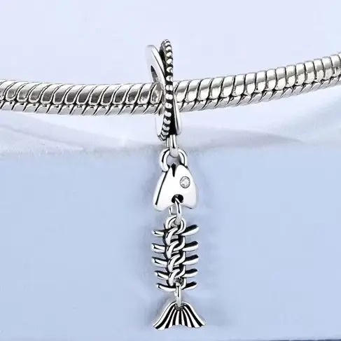 

Silver 925 Dangle Charm Fishbone Fit Original Necklace Bracelet Diy For Woman Fine Jewelry