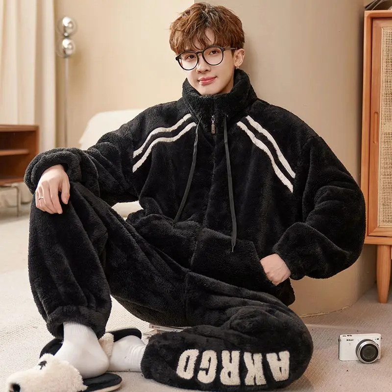 يمكن ارتداؤها خارج صالة الخريف والشتاء منامة مجموعة أزياء جديدة للأولاد المرجان الصوف سميكة الصوف لينة الباردة والرياح #4