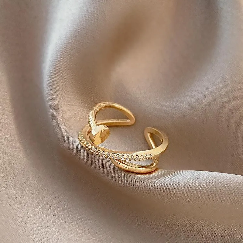 Anelli aperti con croce geometrica zircone di moda per le donne Design versatile Anello per dito indice regolabile Coppia retrò Gioielli per studenti