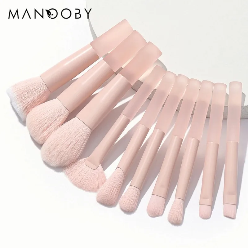 10pcs Pink Soft Makeup Brushes Set Cosmetic Foundation Blush Powder Brush Concealer Eyeshadow Kabuki Blending Makeup Brush Tools