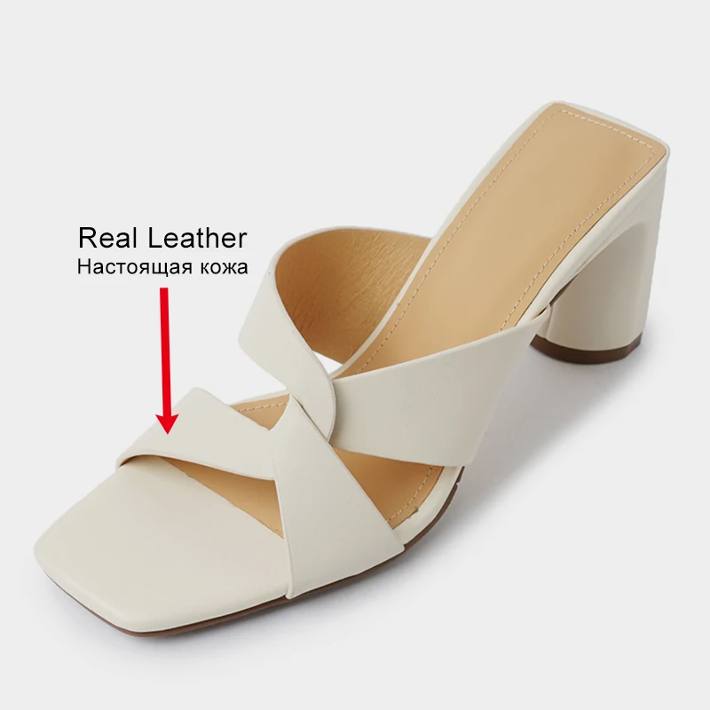 JOZHAMTA Size 33-41 Mules Sandals Women Real Leather High Heels Summer Shoes For Women 2023 Fashion Slippers Home Outdoor Slides