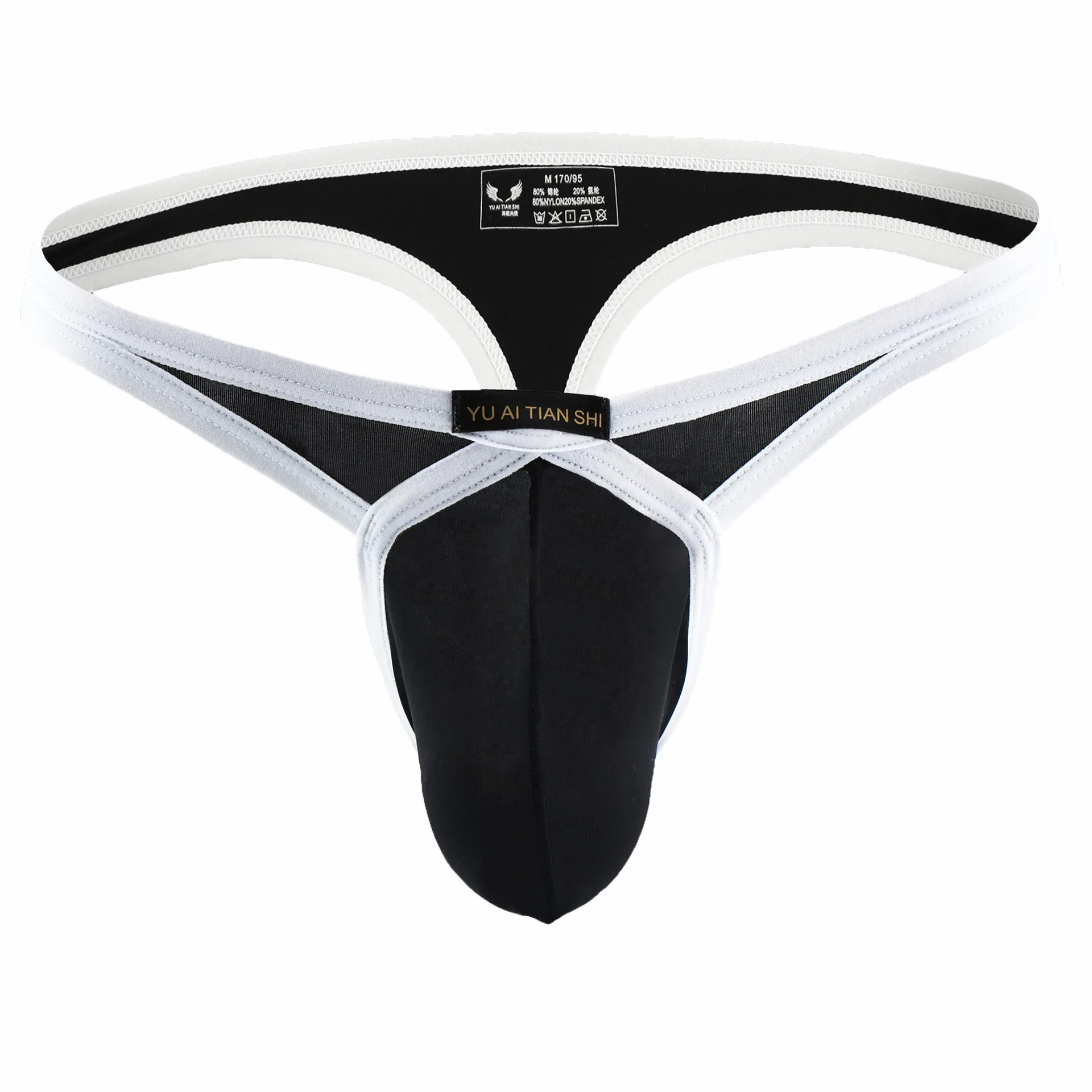 Men's Bulge Thong Breathable Male Low-rise Sexy U Convex Pouch T Back Underwear Contrast Color Gays Erotic Open Buttocks Panties