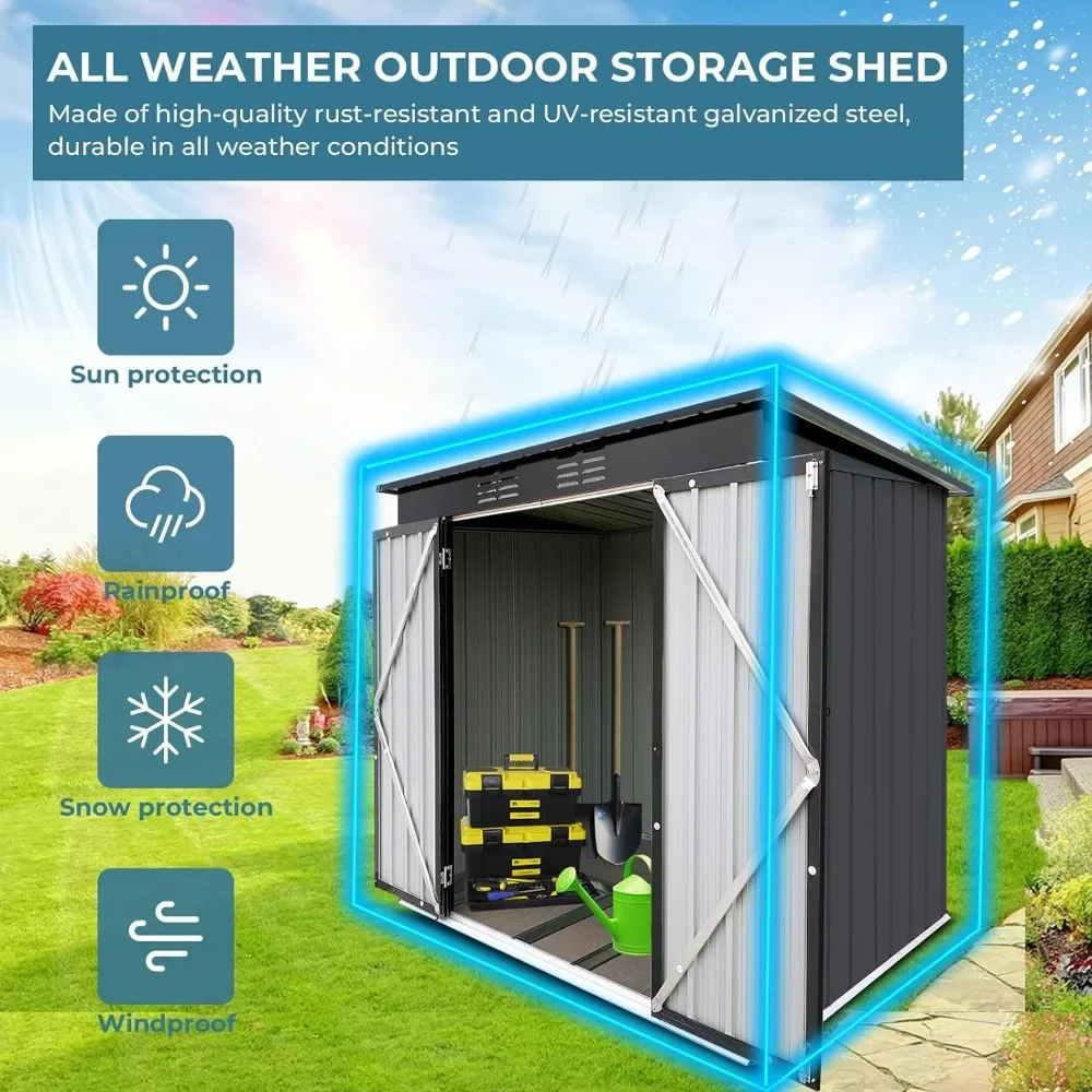 6 x 4 ft Outdoor Storage Shed, All Weather Metal Shed with Metal Foundation & 2 Lockable Doors, Tool Sheds for Garden, Patio