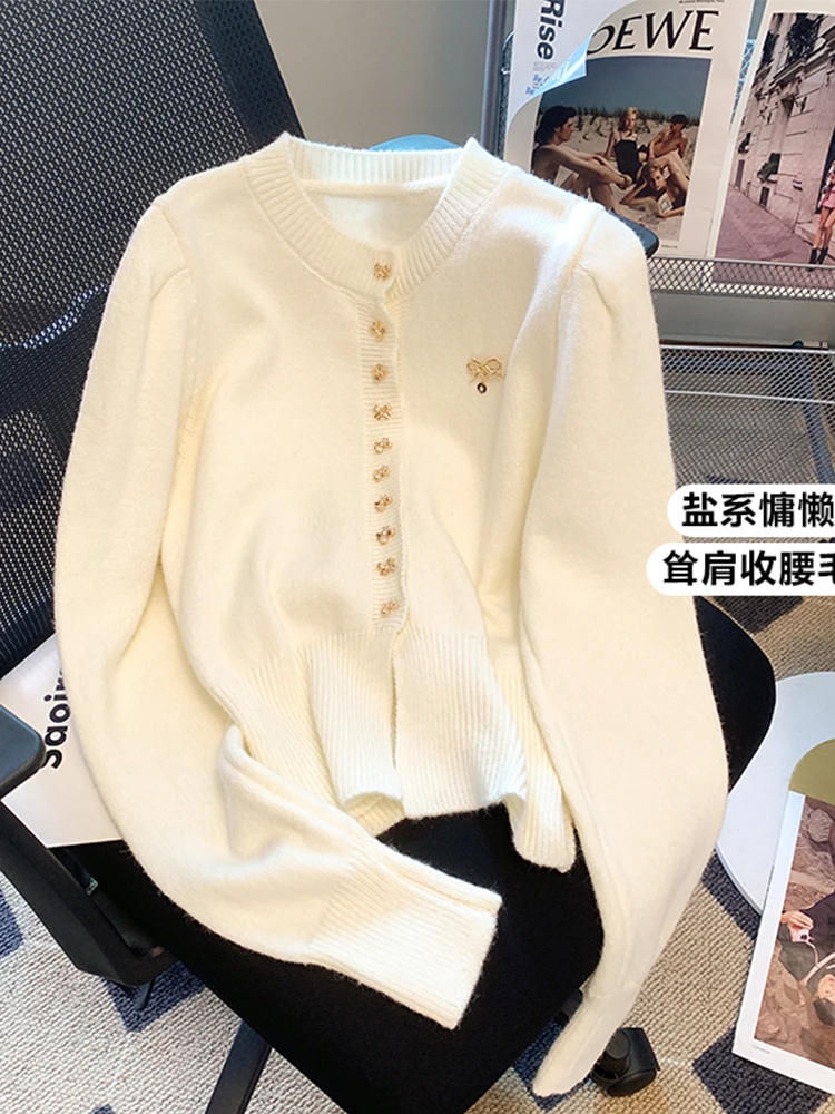 Autumn Winter Woman Korean Old Money Cardigan Sweater Solid Color Long Sleeve Pullovers Knitwears Single-breasted Mori Girl New