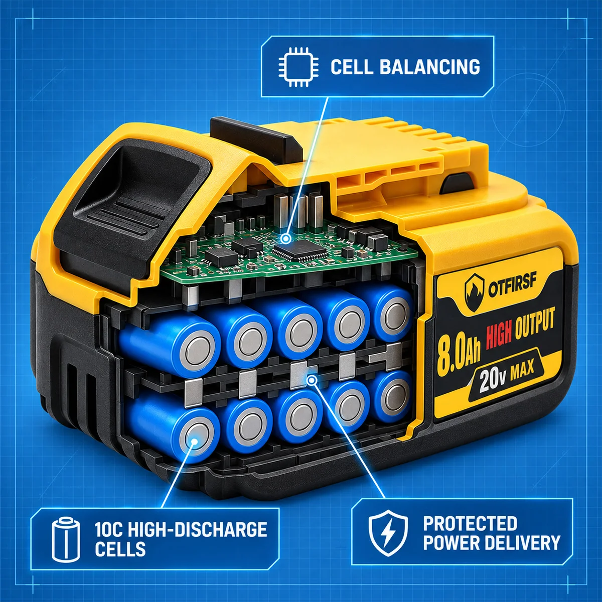 DCB200 20V MAX Replacement Battery Compatible with DeWalt Cordless Tools, Rechargeable Li-Ion Pack