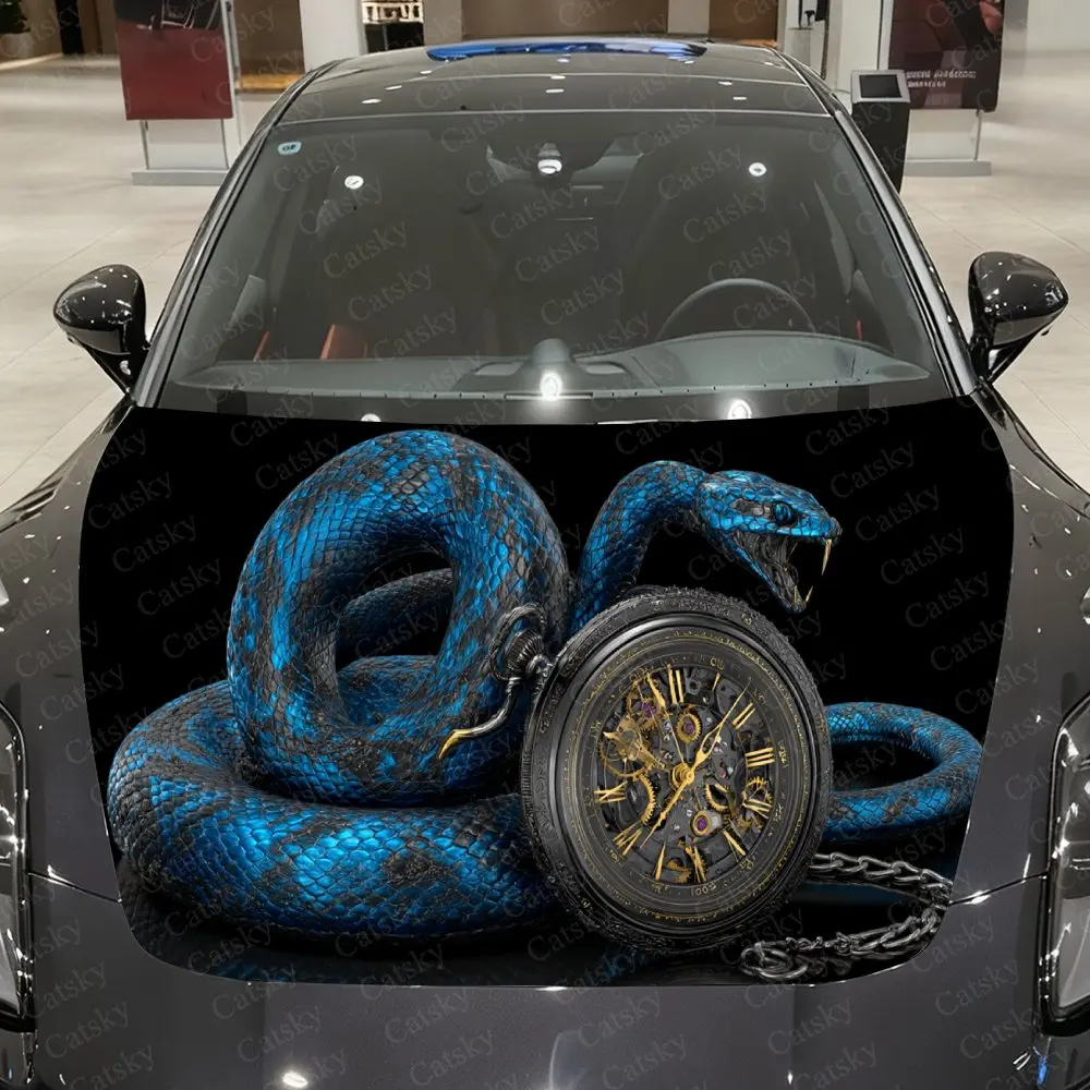 Gilded Time Snake Car Vinyl Wrap, PVC Waterproof Car Hood Sticker, Self-Adhesive Scratch-Resistant Stickers