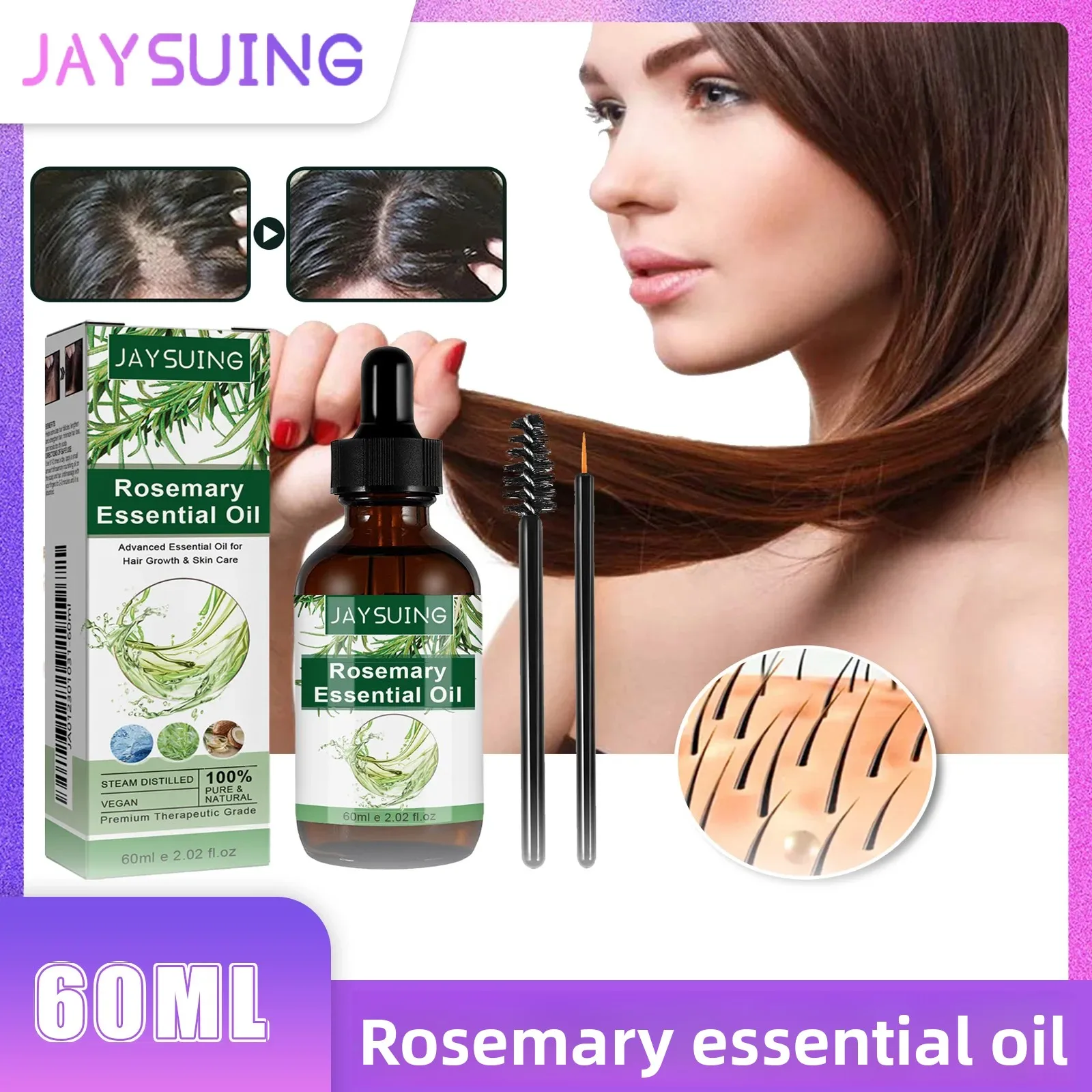 

Jaysuing Эфирное масло розмарина Мультиэффектное питание для блестящих волос Здоровые твердые волосы Питательное густые волосы Эфирное масло для ухода за кожей