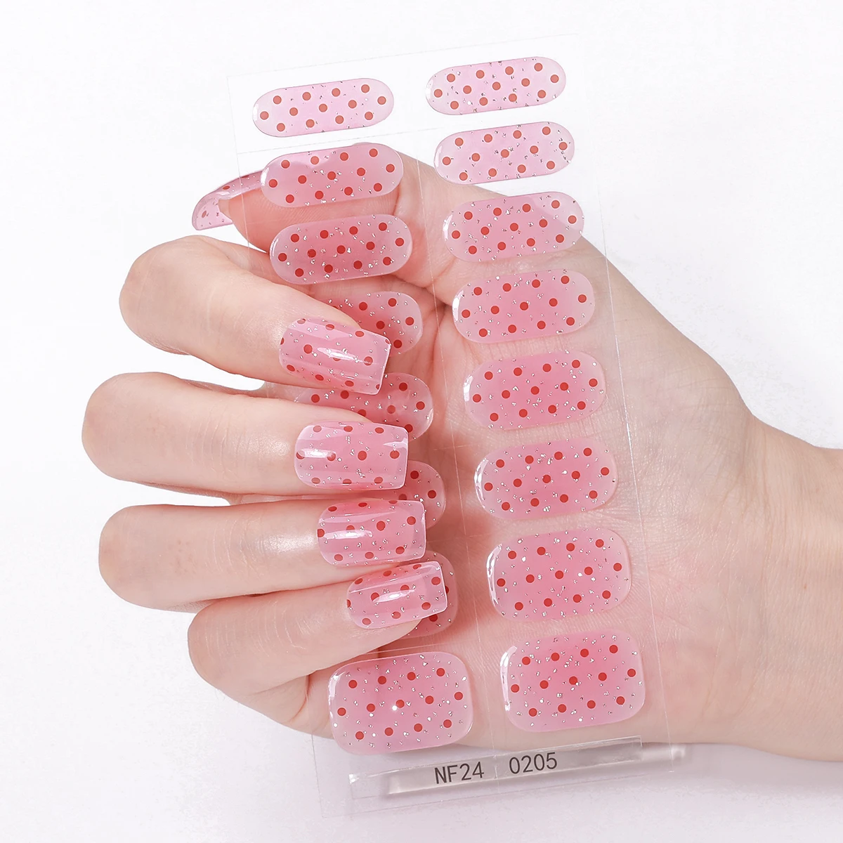 

16Tips полузатвержденные гелевые полоски для ногтей, долговечные летние розовые гелевые наклейки в горошек, полное покрытие, обертывания для ногтей, нужен УФ/светодиодной лампы