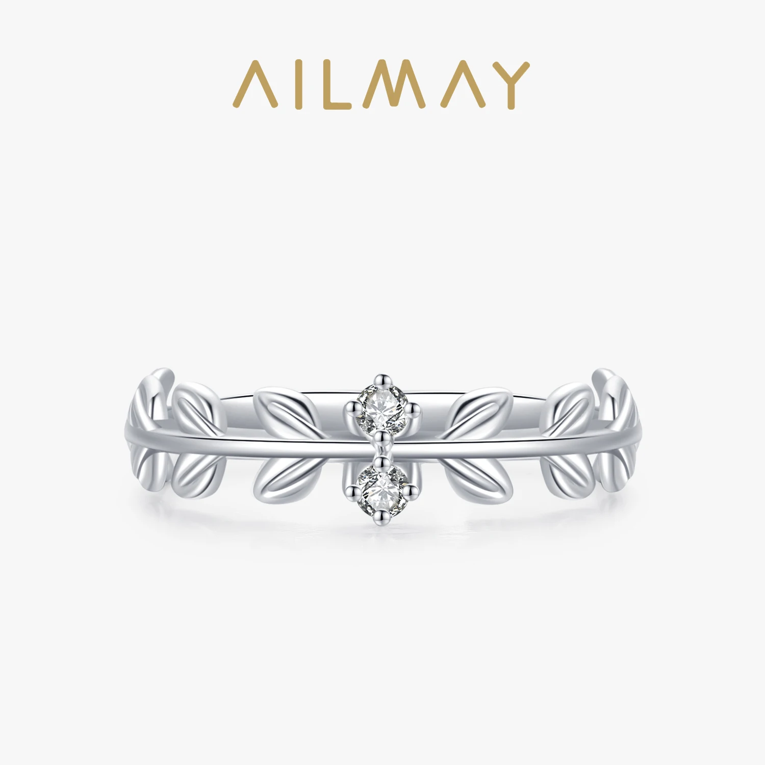 

Ailmay 100% Genuine 925 Sterling Silver Fashion Clear Zircon Lucky Tree Leaf Finger Ring For Women Anniversary Jewelry Gift