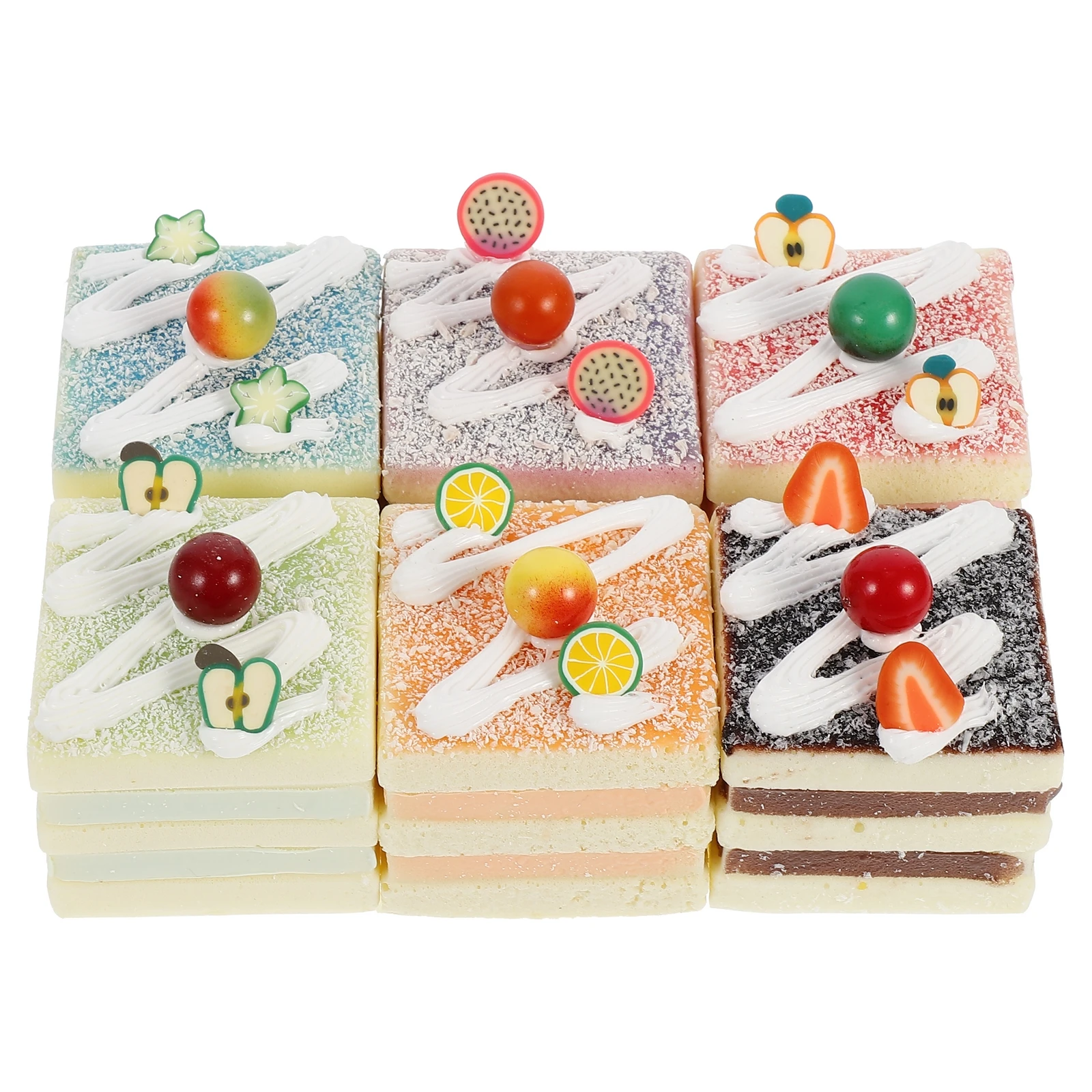 

6Pcs Lifelike Simulation Cake Model Square Fruit Dessert For Home Improvement And Exhibition Hall Decor