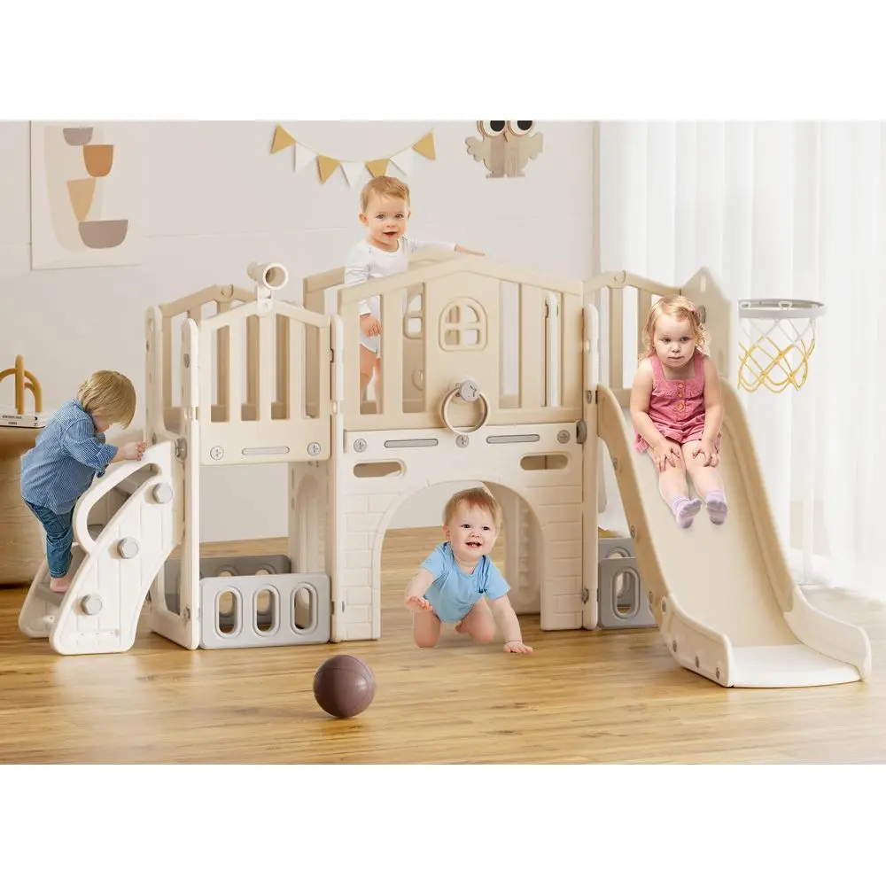 

9 in 1 Toddler Slide Set, Kids Slide for Toddlers Age 1, Toddler Climber Slide PlaySet with Basketball Hoop and Ball,Outdoor In