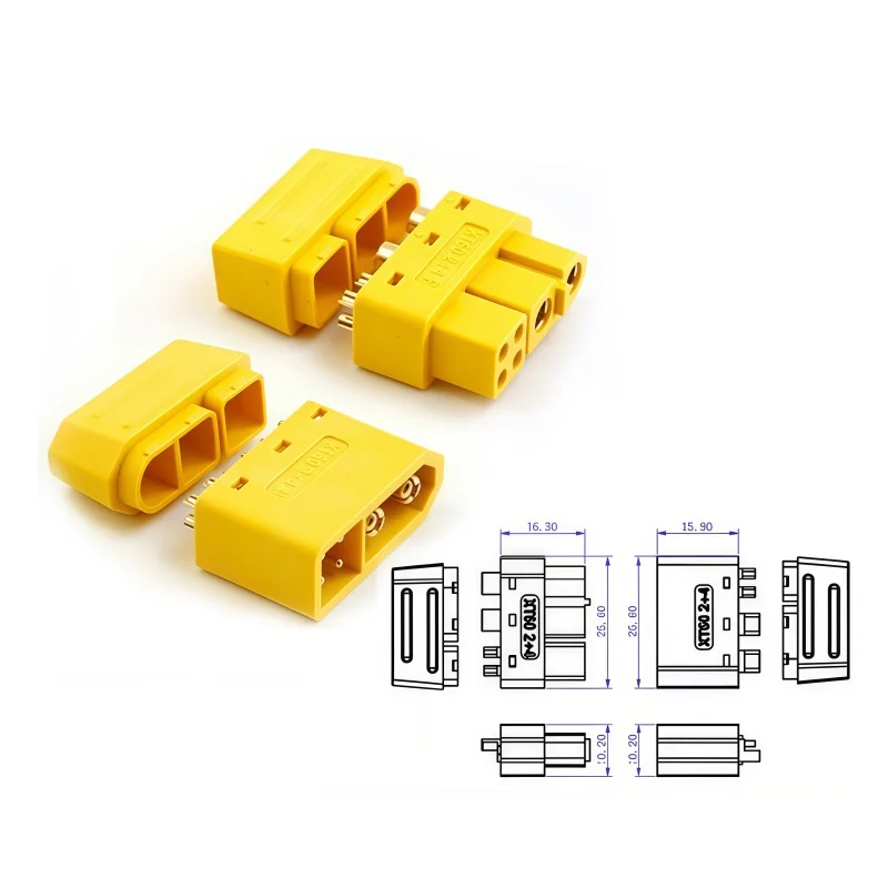 2+4 XT60 with Signal Pin Model Aircraft High Current Lithium Battery Plug Male Female 6pin Welding Wire Connector with sheath