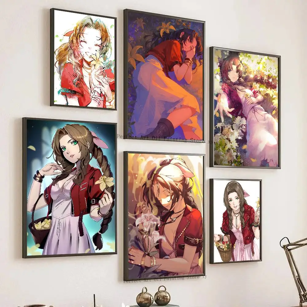 Aerith Anime F-FINAL FANTASY VII Posters Living Room Bar Cafe Quality Canvas Vintage Style Comics Painting Art Home Wall Decor