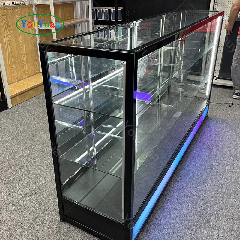 (Kunden spezifisch) 60-Zoll-Einzelhandel geschäft Glas Rauch geschäft Vitrine Kiosk Aluminium rahmen Display Vitrine Vollversion Show