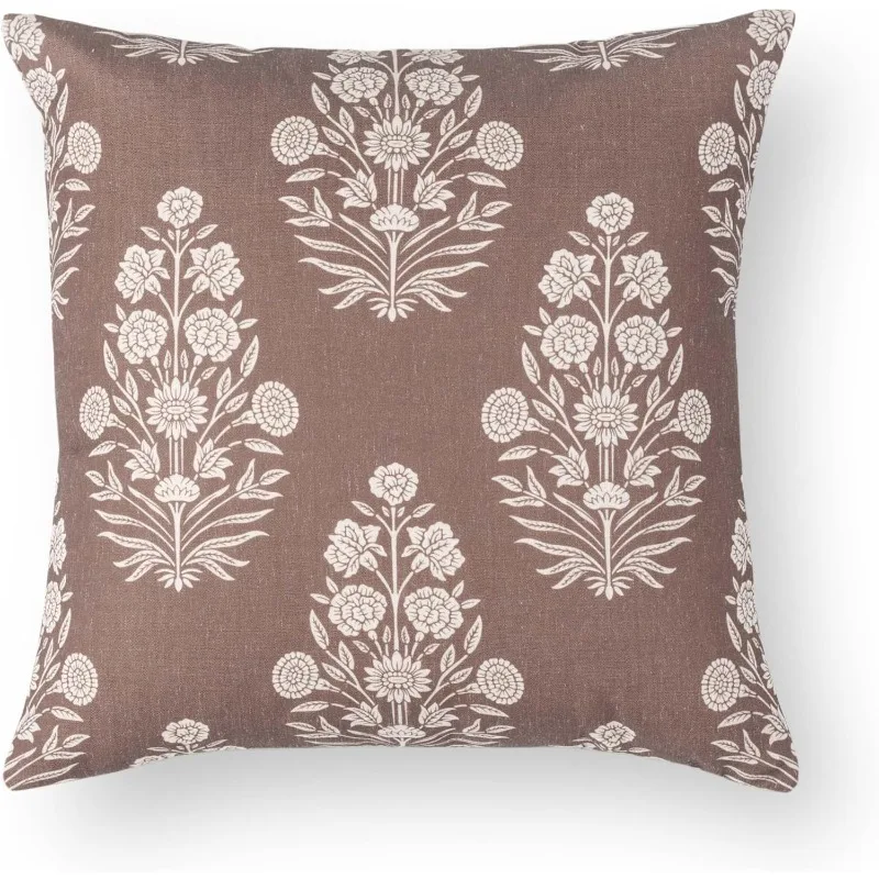 2D Flat - 1pc Double-Sided Printed Modern Farmhouse Style Autumn Pillowcase, Suitable for Courtyard, Backyard, Sofa, Cocoa Brown And Beige Floral Pattern (2D Flat Printing, Pillow Insert Not Included)