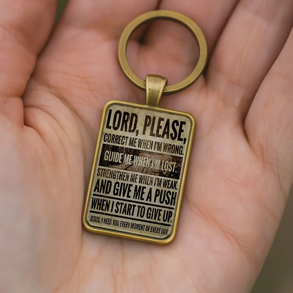 10pcs Faith-Based Necklace Keychain Pendant - with Inspirational Bible Verse (Lord, Guide Me Forward), Golden-Tone Open Loop Jewelry, Christian Gift for Women/Men Spiritual Accessory, Bold Text Design