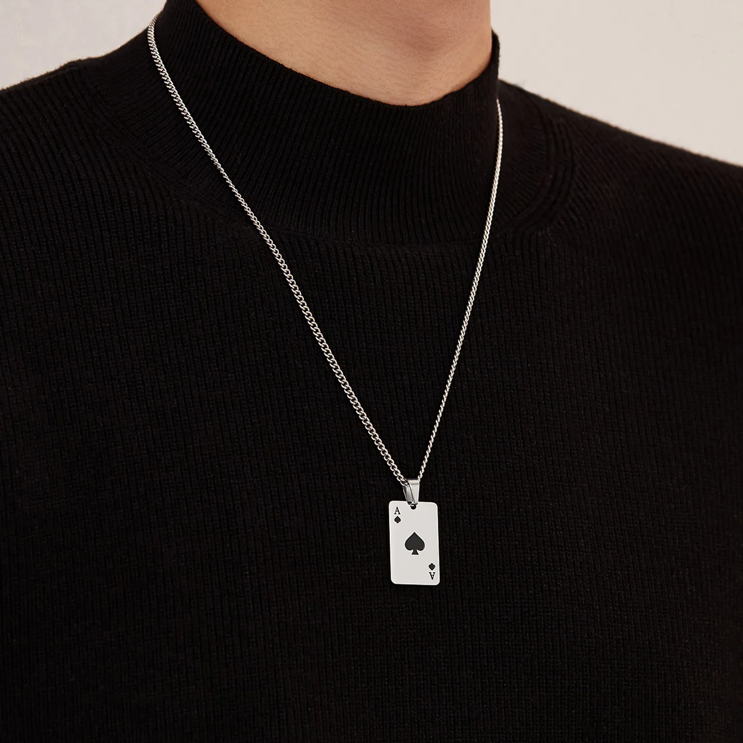 Hip Hop Stainless Steel Poker Card Ace of Spades Necklace For Men Pendant Chain Playing Cards Jewelry Ace of Hearts Necklaces