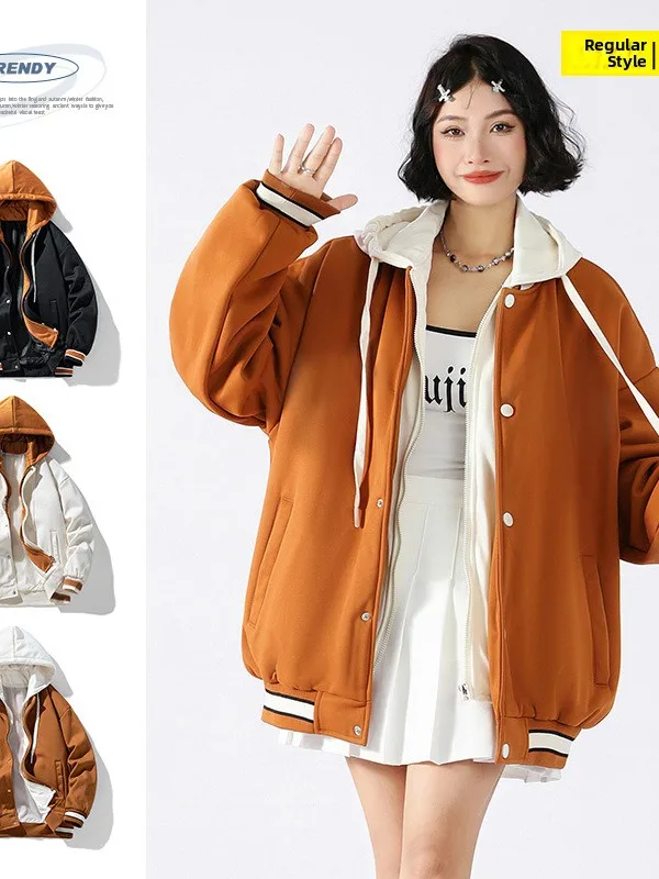 

Свободная куртка-бомбер с капюшоном в американском уличном стиле для мужчин и женщин, весна-осень, новый дизайн, хит продаж