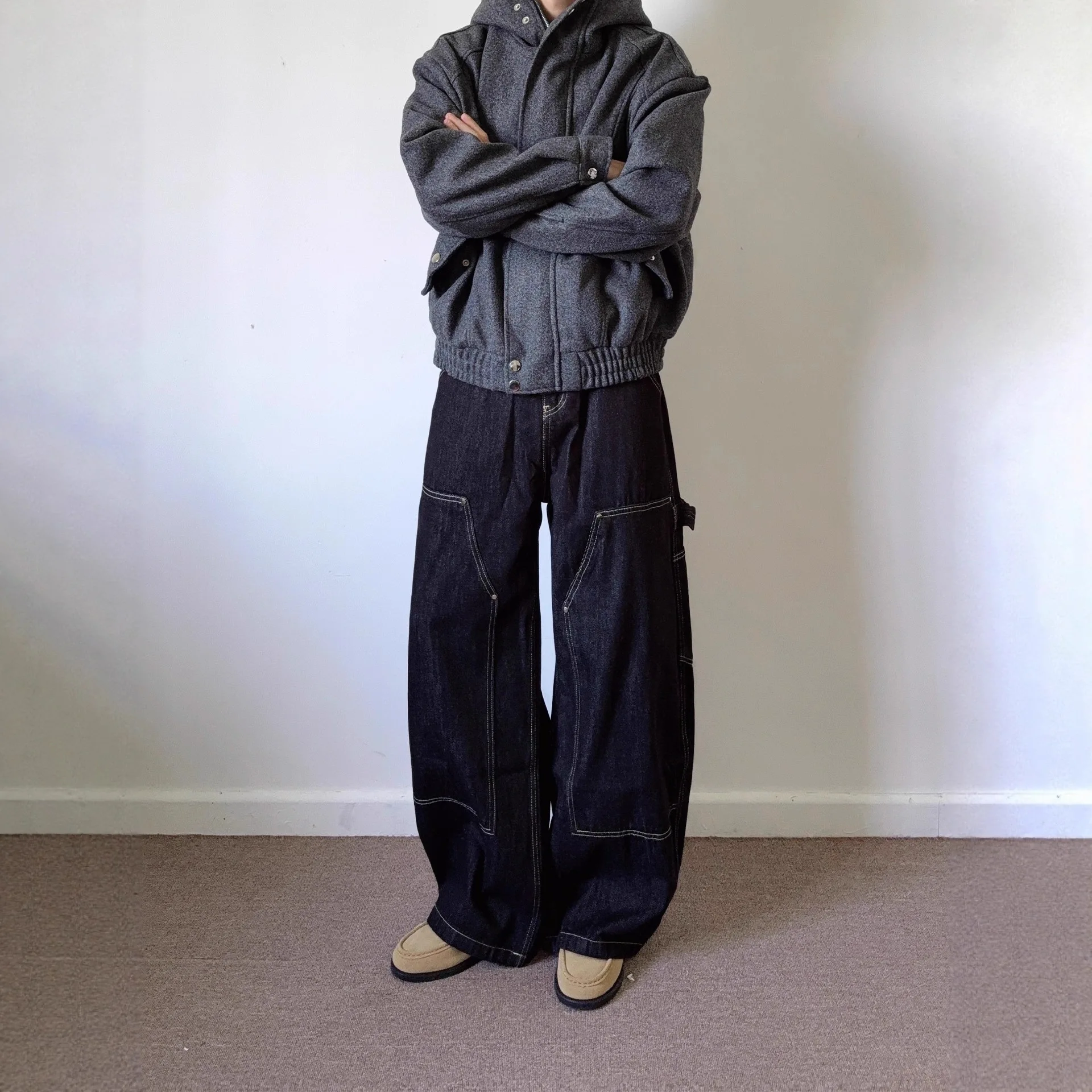 Splicing Pant Trousers Man Vintage Loose Casual Fashionable Comfortable All-matching Solid Simple All-matching Cotton