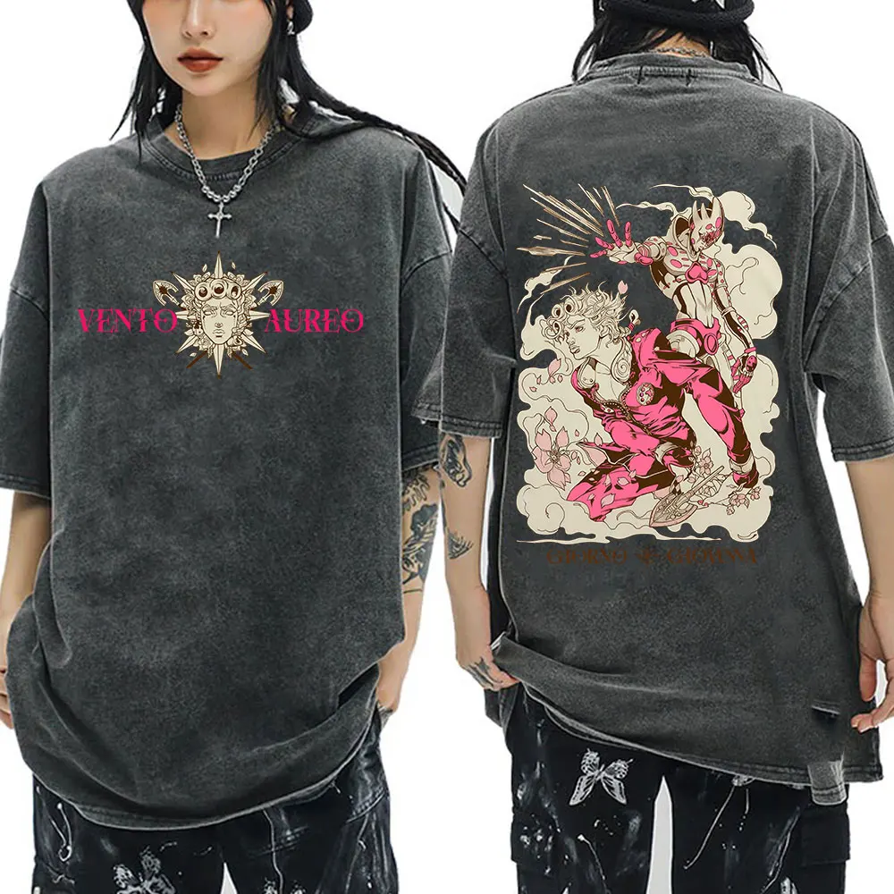 أنيمي جوجو مغامرة غريبة غسلها تي شيرت الصلب الكرة تشغيل دييغو براندو مانغا تي شيرت الرجال النساء القطن عادية المتضخم تي شيرت #6