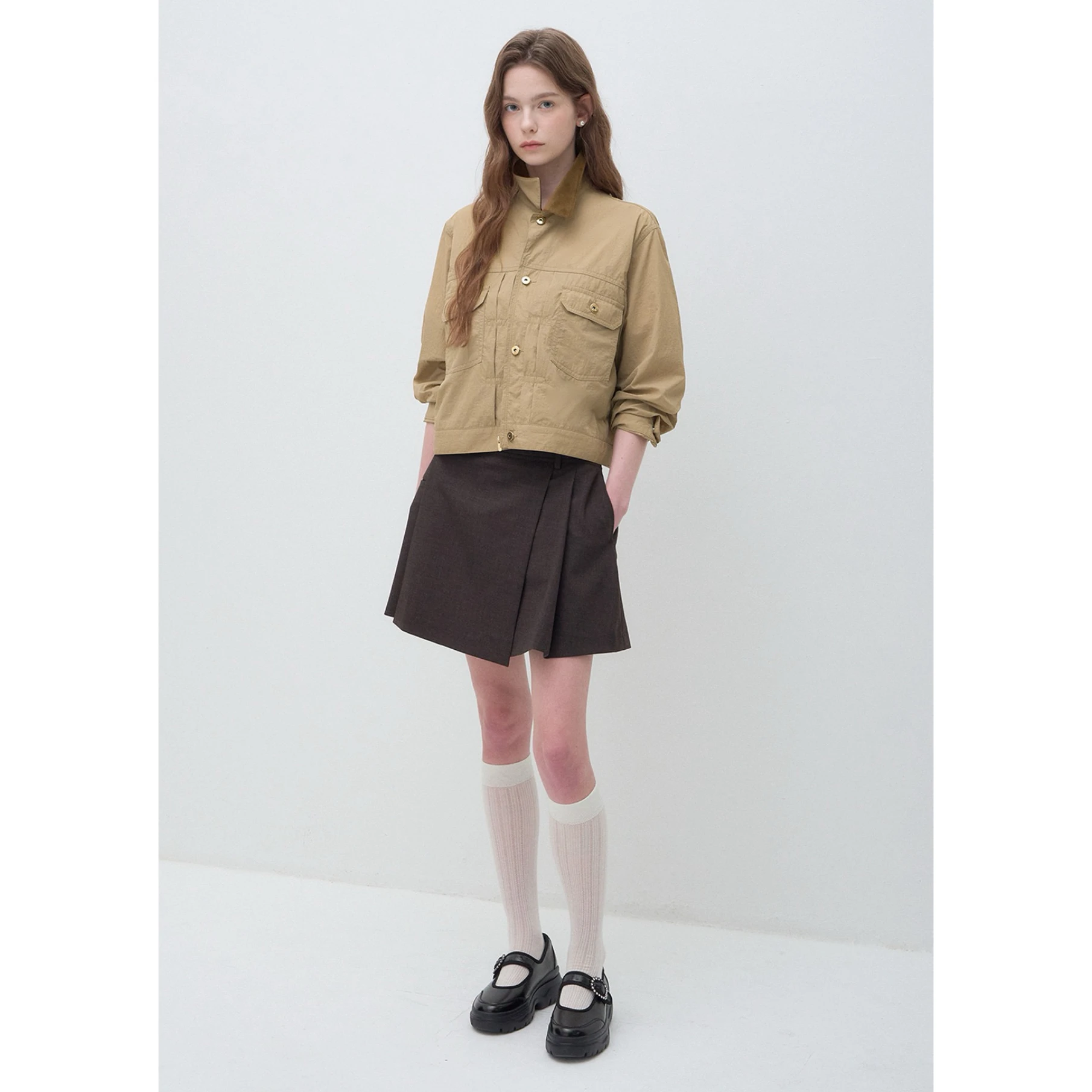 Casual Lemon Cheese Workwear Jacket Short Outerwear Loose Fit Color Block Collar Stand up Versatile Women's Autumn Fashion
