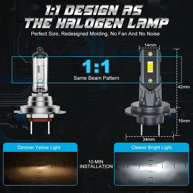 Dualvision H7 LED H18 المصباح لمبة صغيرة لاسلكية 30000LM 6000K CSP كشافات السيارة مصابيح ديود السيارات H7 توربو Led 12 فولت السيارات
