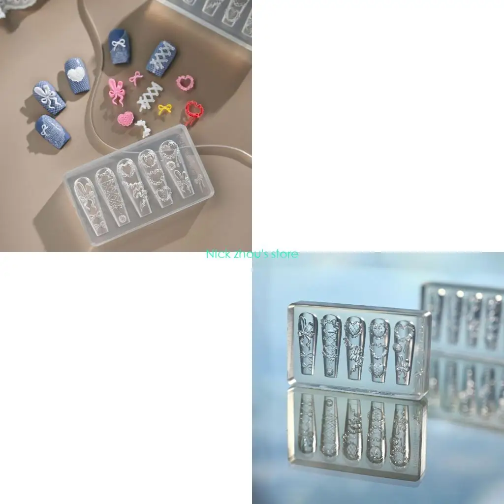 

E15E Практичная форма для дизайна ногтей с бантом, шаблон для дизайна ногтей, силиконовая текстура