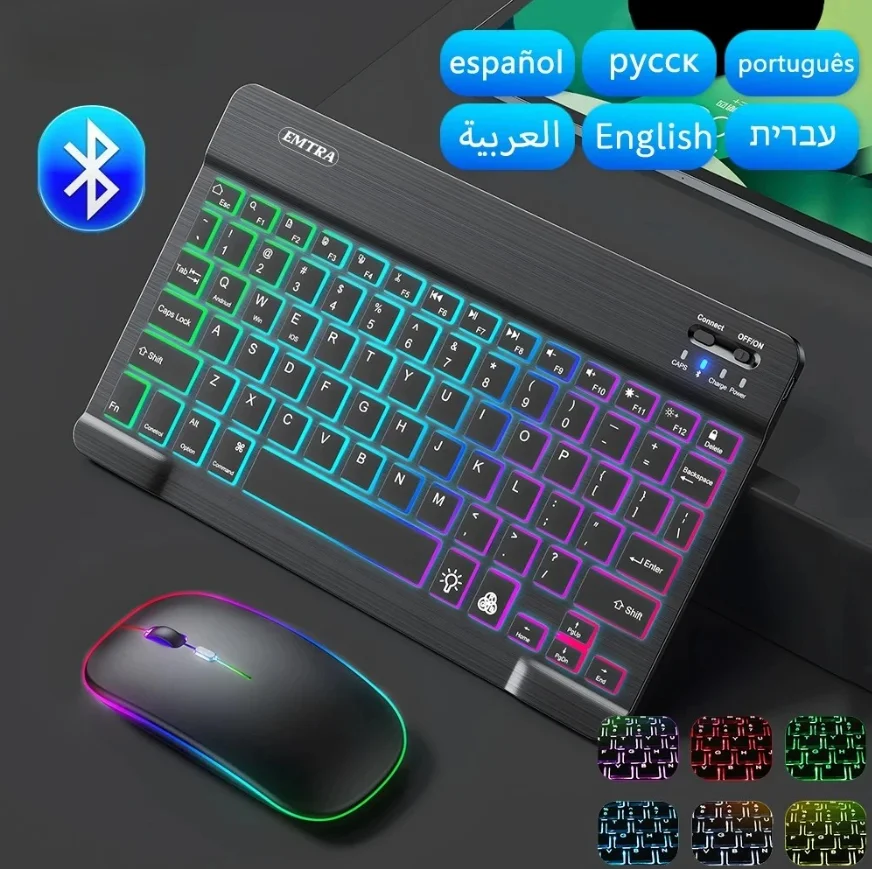 10 Inch Backlit Bluetooth Keyboard Mouse For IOS Android Windows For iPad Portuguese keyboard Spanish keyboard and Mouse