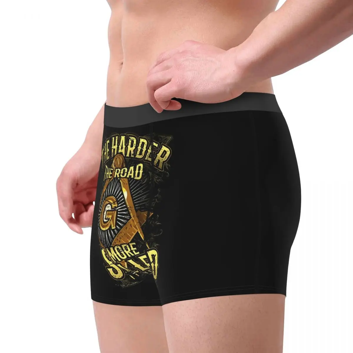 Men's Freemason Harder Road Square & Compass Masonic Underwear Humor Boxer Shorts Panties Homme Breathable Underpants S-XXL