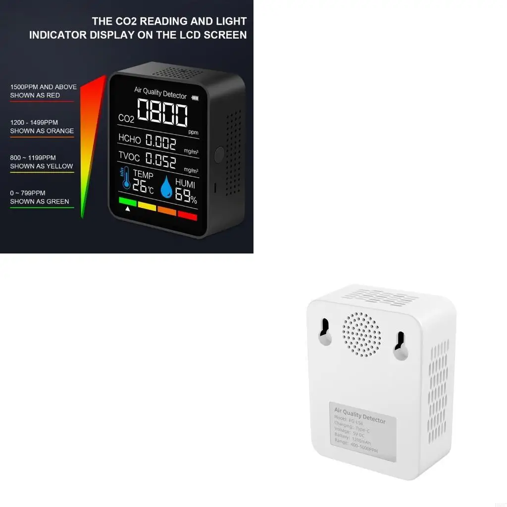 

H58C Air Quality Monitor 5 in 1 CO2/Temperature/Humidity/TVOC/HCHO Detector for Home