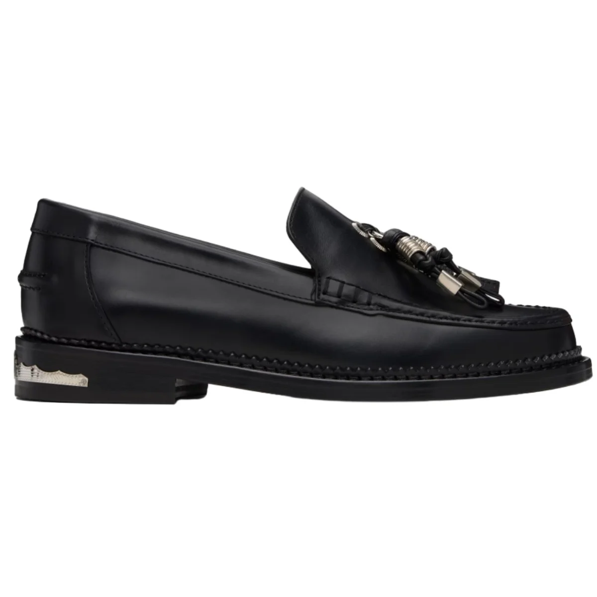 Men's Black Leather Loafers Fashionable Slip On Flats Unique Metal Tassel Detail Elegant Comfortable Casual Shoes for Daily Wear