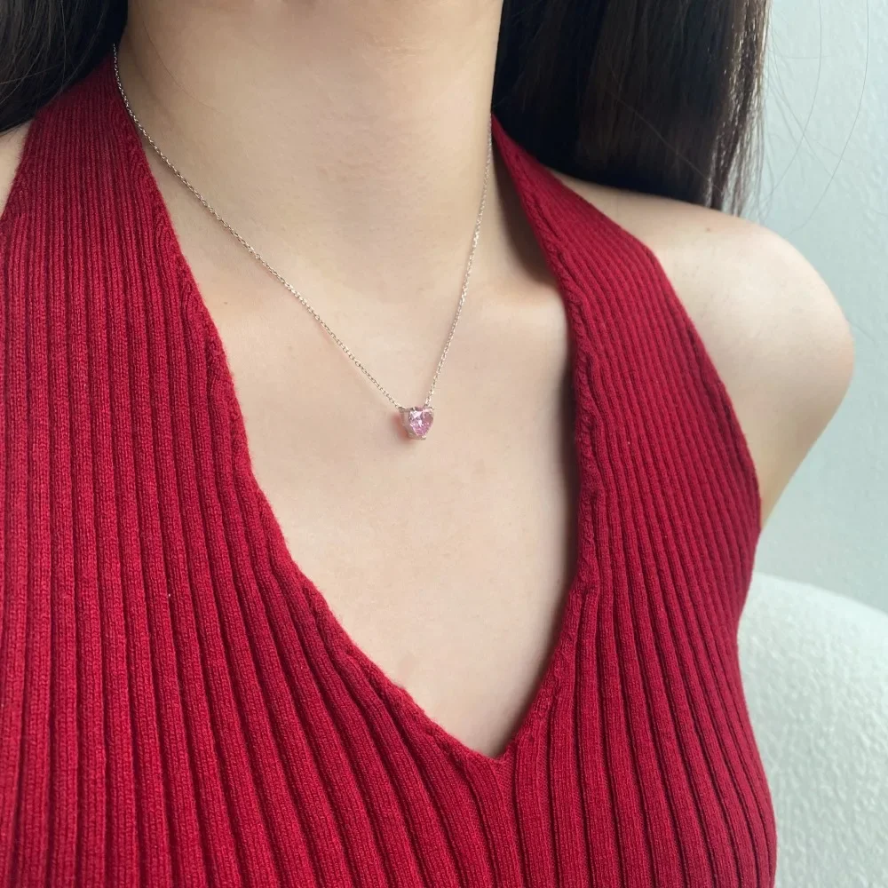 Karloch S925 Sterling Silver Necklace Design Niche Versatile Small Exquisite Heart-shaped Zircon Pendant Clavicle Chain Jewelry