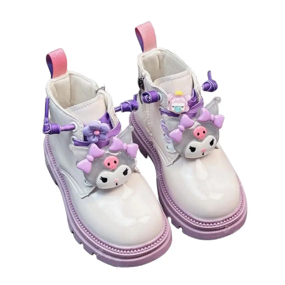 Anime Kawaii Sanrio My Melody Kuromi Velvet Warm Girl Martin Boots British Style Soft Sole Anti-Slip Cartoon Cute Kid Short Boot