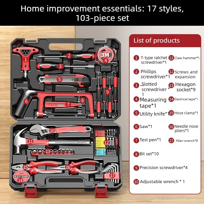DEGV Gereedschapset Hardware Complete Set Multifunctionele Onderhoudscombinatie Gereedschap voor Thuis, Auto en Elektricien