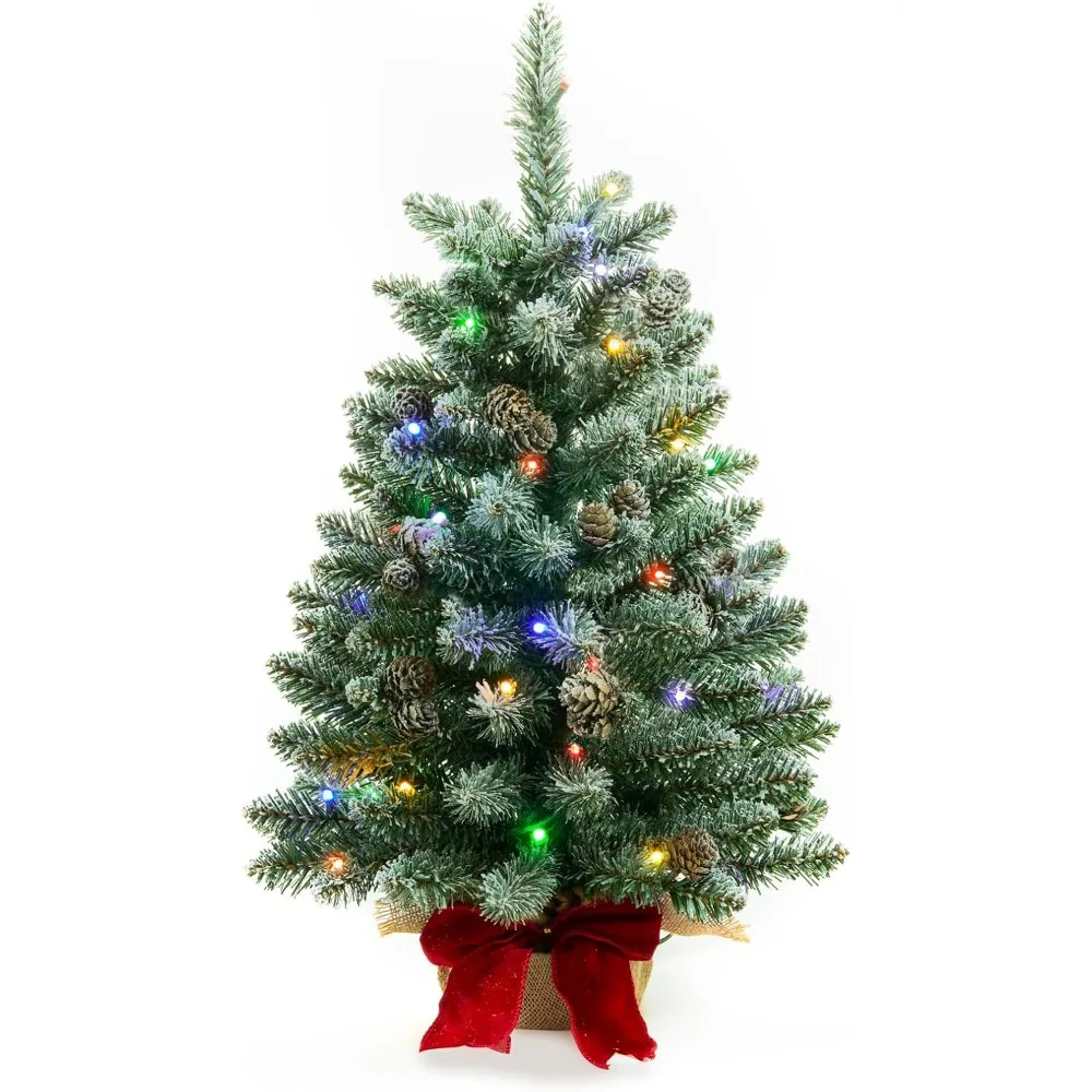 2 ft Mini Christmas Trees with Red Bow Base, 25 F5 LED Lights, 24