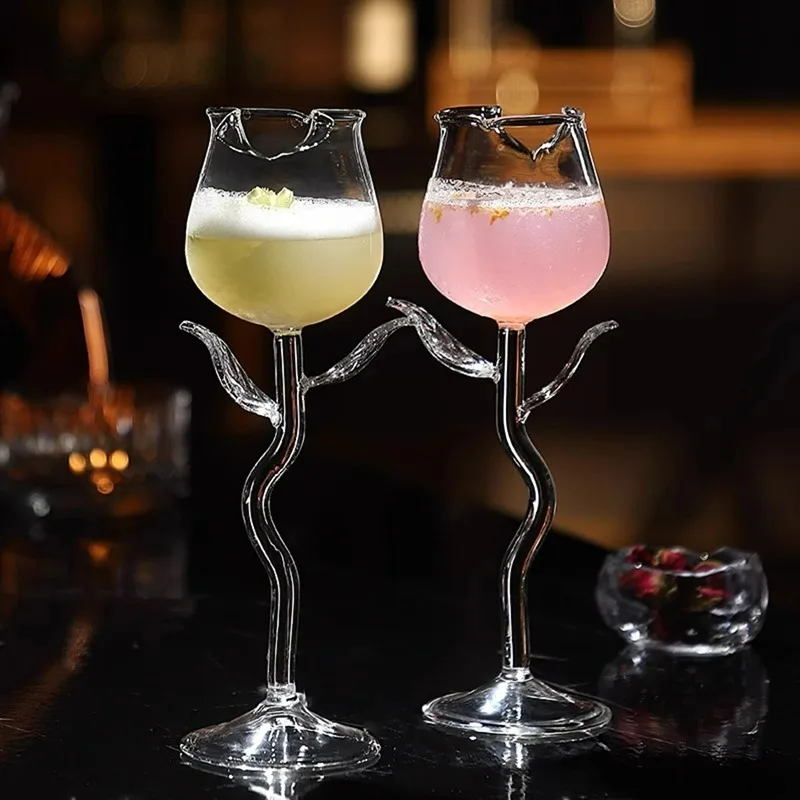 1/2/4Pcs,Creative Cocktail Glasses Cups Rose Shaped Cocktail Glass Cup Juice Martini Glasses Cup For Home Bar Party