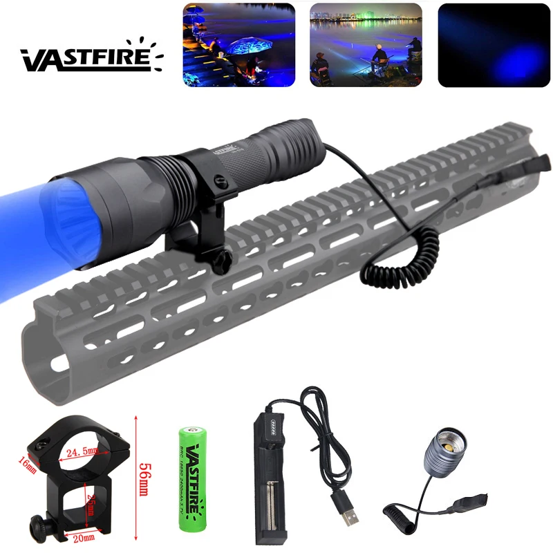 Vastfire C10 Professional Green Red LED Hunting Flashlight Tactical 1-Mode Torch USB Rechargeable Lantern Power by 18650 Battery