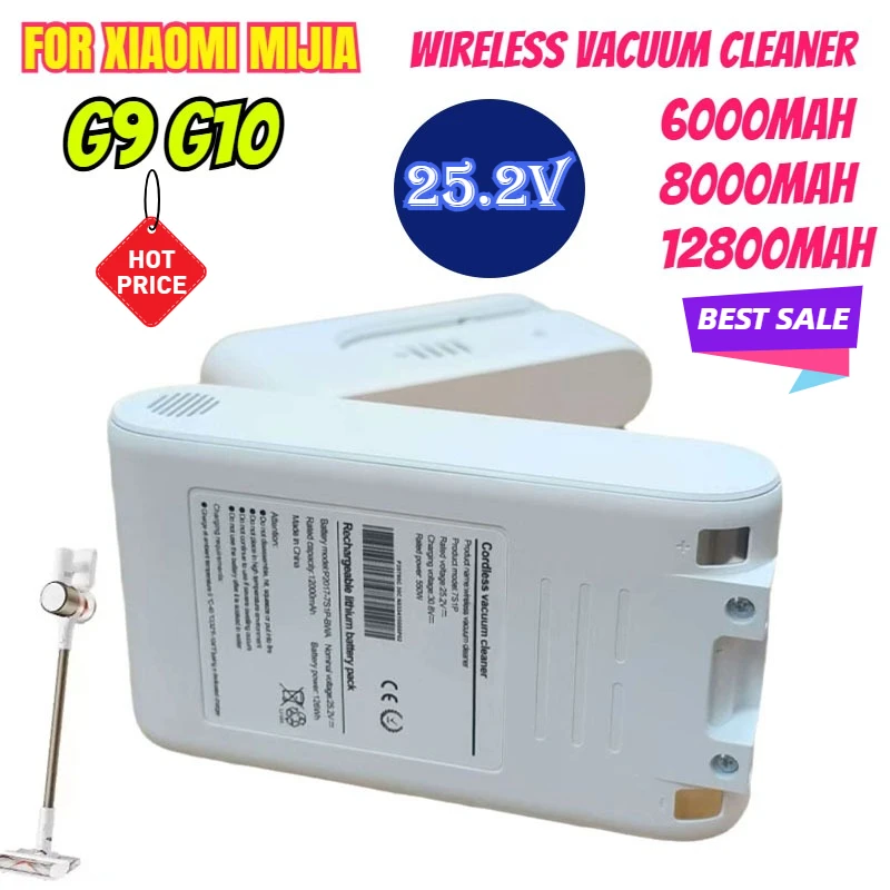 

2025NEW 25.2VRechargeable lithium ion Battery Pack 12000mAh for Xiaomi Mijia G9 G10 Wireless Vacuum Cleaner 12000mAh Accessories