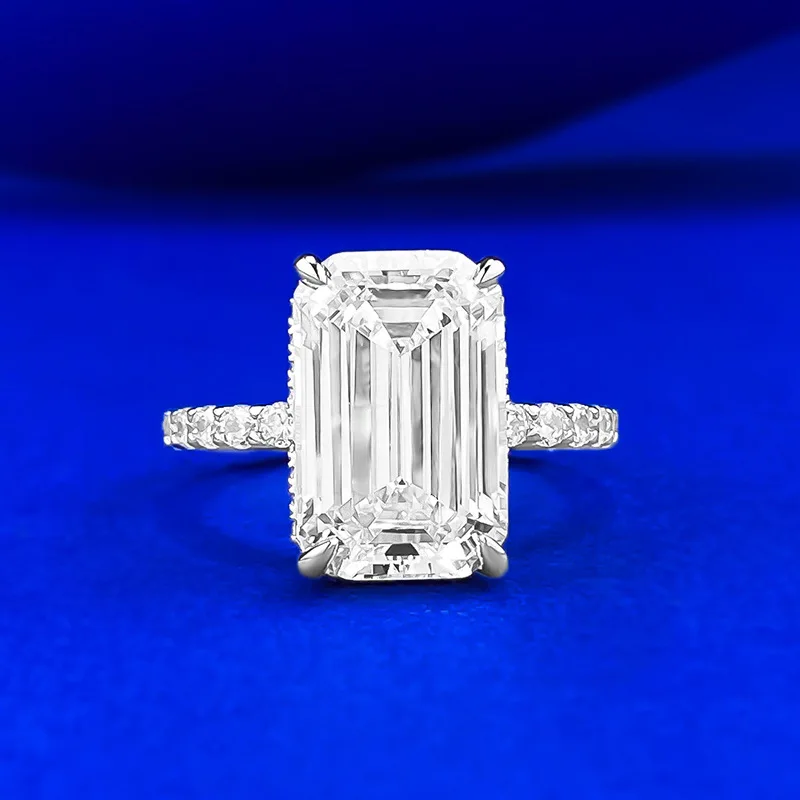 2025 Emerald Cut Lab Moissanite Diamond Ring 100% Real 925 Sterling Silver Party Wedding Band Rings for Women Engagement Jewelry