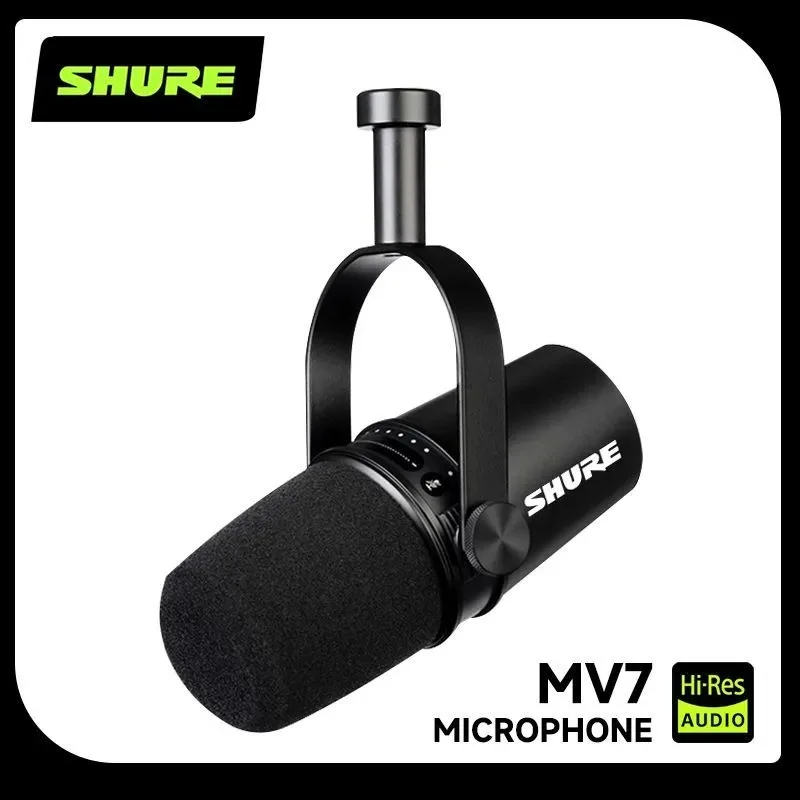 Micrófono Dinámico Híbrido USB/XLR Shure MV7, Respuesta de Frecuencia Seleccionable para Exteriores y Transmisiones en Vivo, Tarjeta de Sonido Integrada, Micrófono Shure MV7