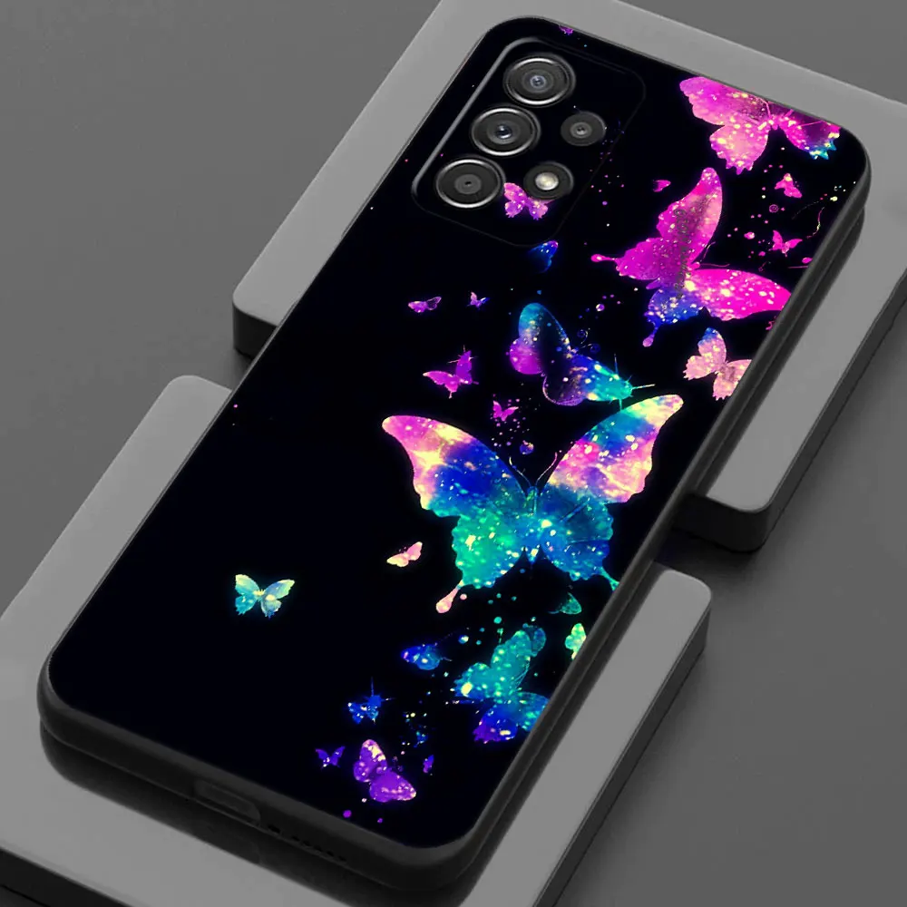 Butterfly Love Black Phone Case For Samsung Galaxy A15 A25 A24 A23 A22 A21S A20s A13 A10 A05S A04 A03 A02 A14 Soft Black Cover