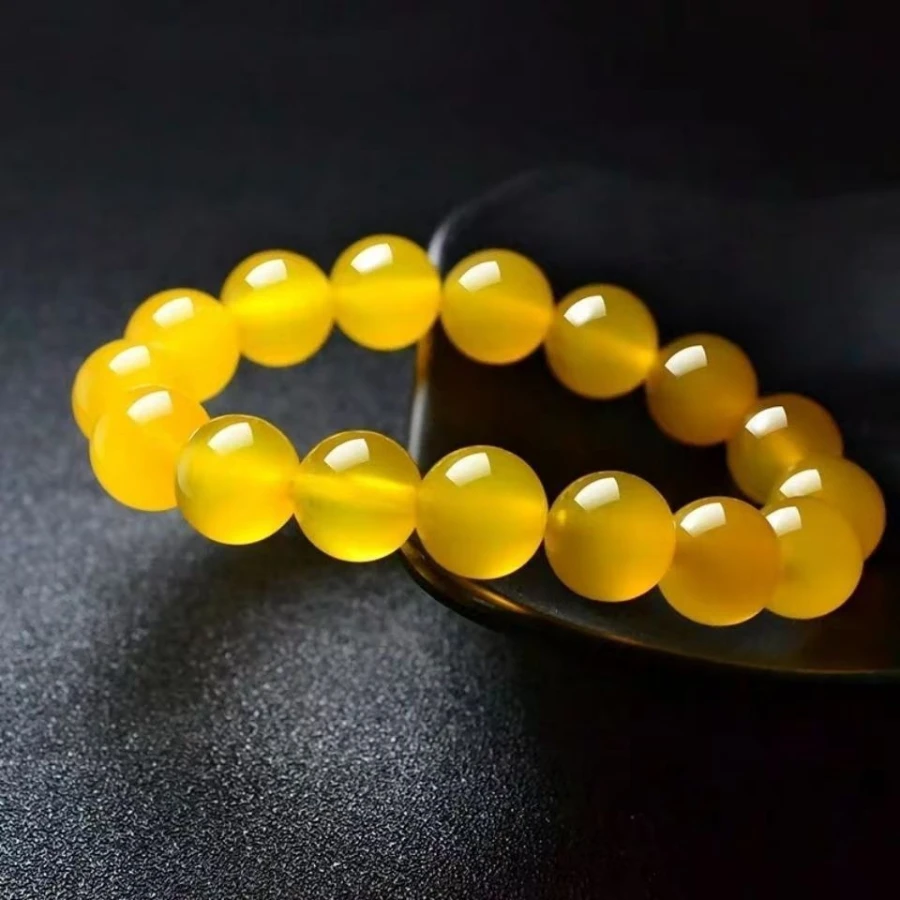 Natural Yellow Agate Chalcedony Beads Bracelet Wenwan Hand Jewelry Fashion Beaded Wrist Bangle Charm Ornament for Daily Wear