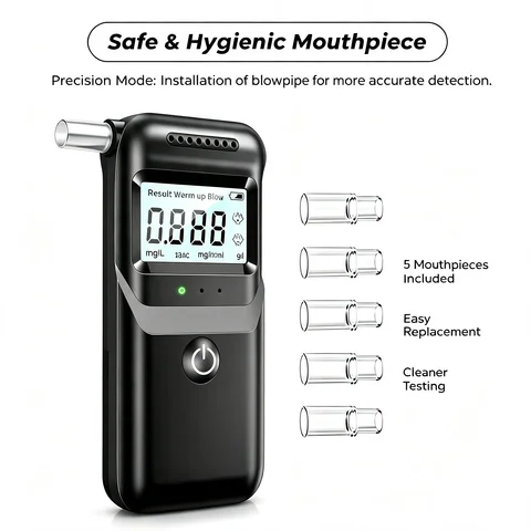 Alcohol Tester with Five Nozzles, LCD Digital Display Screen, Breathalyzer (Battery Not Included)